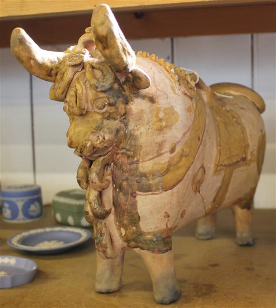 20th century Mexican folk art glazed terracotta bull